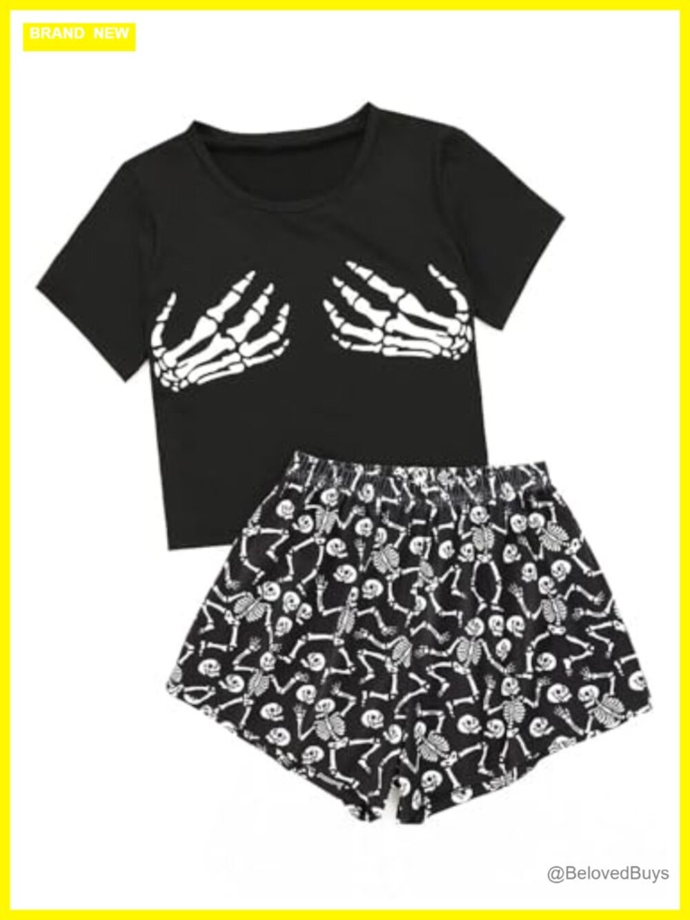 Women's Halloween Skeleton Pajama Set Short Sleeve Top and Shorts Loungewear